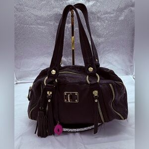 Betsey Johnson Black Satchel w/Heart, Lips & Tassel Charms - Rare